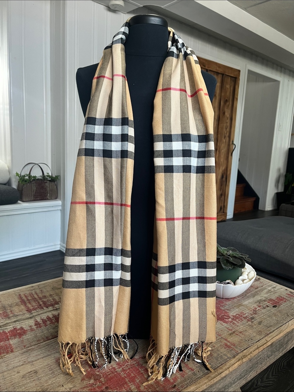 Classic Plaid Tan Check Scarf